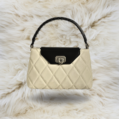 Elegant Quilted Handbag for Women – Black & White Shoulder Bag with Stylish Top Handle