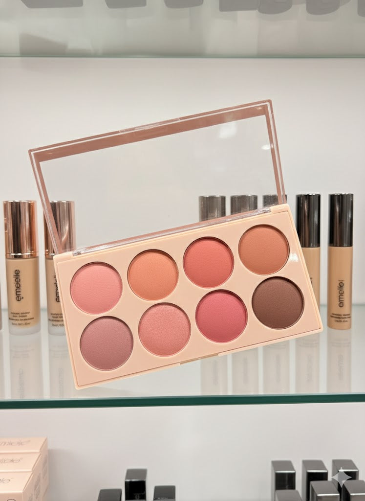 8-Color Blush & Contour Palette – Matte & Shimmer Shades for Natural and Glam Looks
