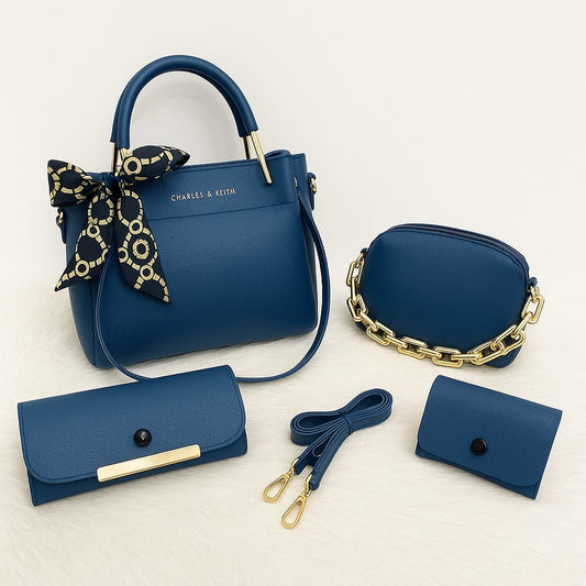 Elegant 4-in-1 Maroon Handbag Set for Women | Stylish Shoulder Bag, Crossbody, Clutch & Wallet | Premium Gift Set