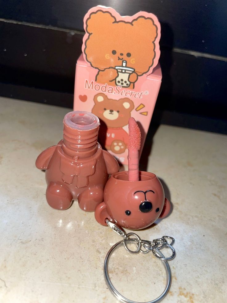Cute Teddy Bear Lipstick Keychain – Portable Matte Lip Gloss for Women