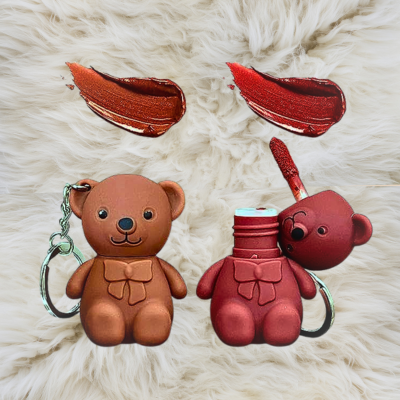 Cute Teddy Bear Lipstick Keychain – Portable Matte Lip Gloss for Women