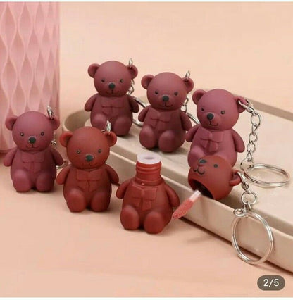 Cute Teddy Bear Lipstick Keychain – Portable Matte Lip Gloss for Women