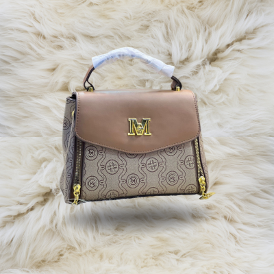 Trendy Designer Handbag for Women – Pink & White Tote with Gold M Logo