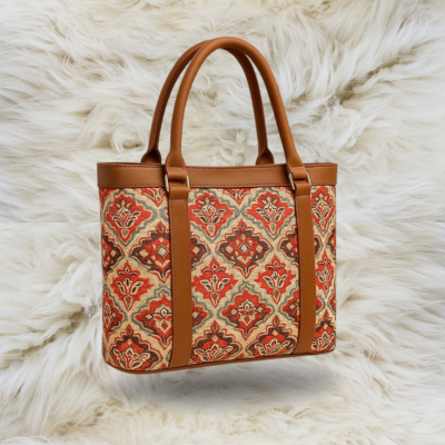 Trendy Multicolor Tote Bag for Women – Stylish Shoulder Handbag with Zigzag Pattern