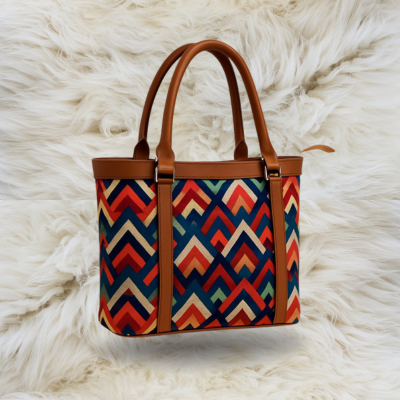 Trendy Multicolor Tote Bag for Women – Stylish Shoulder Handbag with Zigzag Pattern