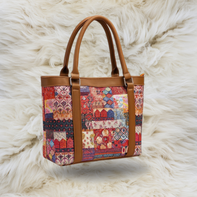 Trendy Multicolor Tote Bag for Women – Stylish Shoulder Handbag with Zigzag Pattern