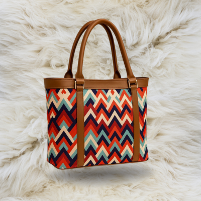 Trendy Multicolor Tote Bag for Women – Stylish Shoulder Handbag with Zigzag Pattern