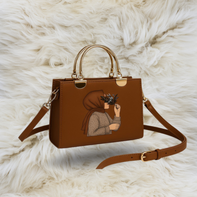 Trendy Hijab Girl Printed Handbag – Stylish Tote Bag with Floral Design