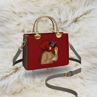 Trendy Hijab Girl Printed Handbag – Stylish Tote Bag with Floral Design