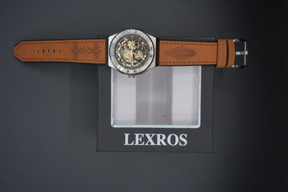Lexros Skeleton Mechanical Wristwatch with Leather Strap – Luxury Automatic Men’s Watch