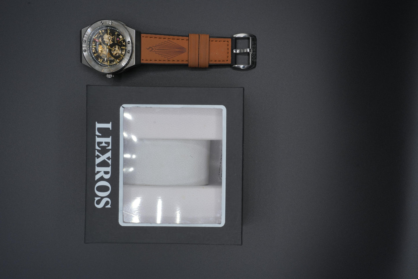 Lexros Skeleton Mechanical Wristwatch with Leather Strap – Luxury Automatic Men’s Watch