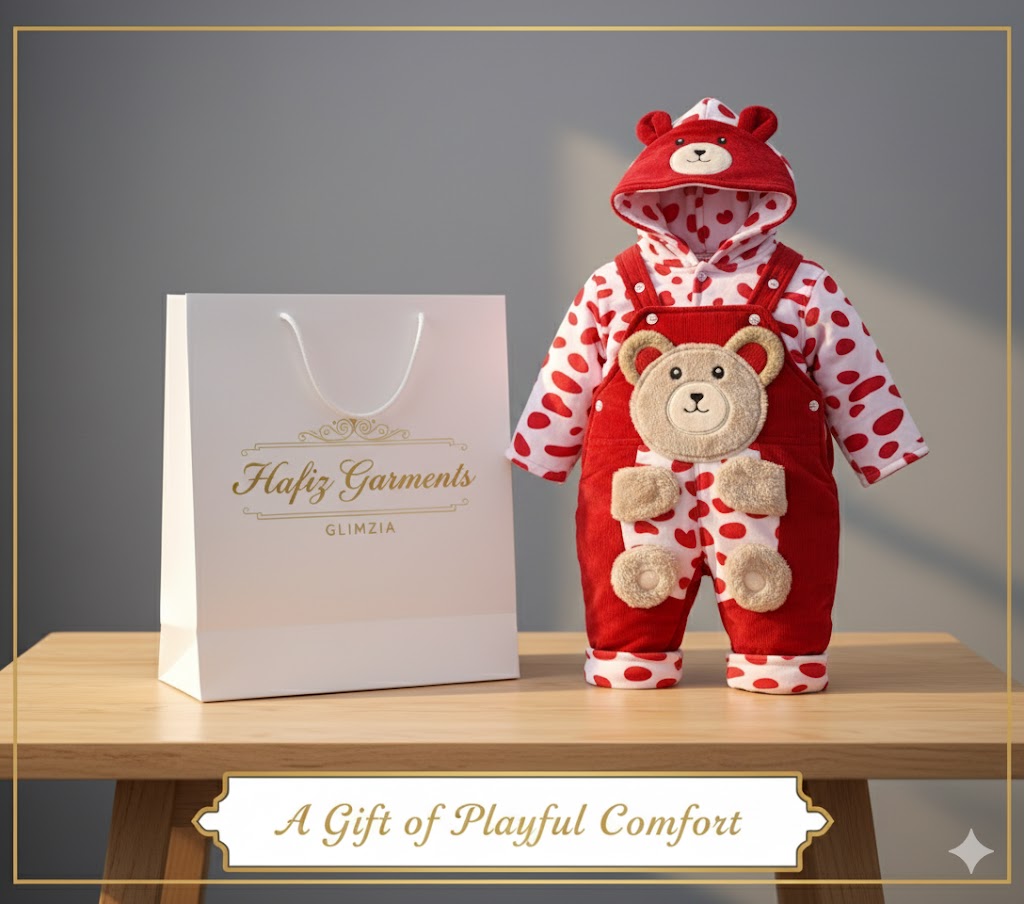 Adorable Baby Bear Winter Romper – Soft Fleece Hooded Jumpsuit for Newborns & Infants | Hafiz Garments
