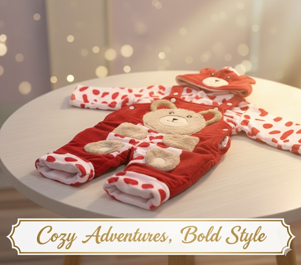 Adorable Baby Bear Winter Romper – Soft Fleece Hooded Jumpsuit for Newborns & Infants | Hafiz Garments
