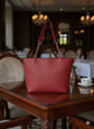 Elegant Red Checkered Tote Bag for Women – 17x10 Inches, Premium Leather with Gold Chain Handles