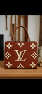 Luxury Louis Vuitton OnTheGo MM Tote Bag – Monogram Giant Canvas, Brown & Beige