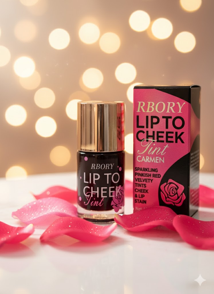 RBORY Lip to Cheek Tint – Carmen | Sparkling Pinkish Red Velvety Stain for Lips & Cheeks