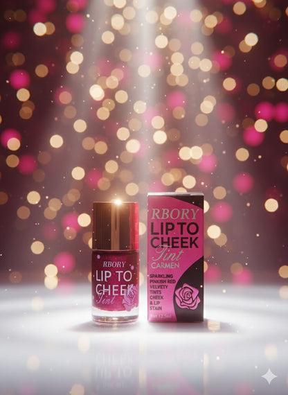 RBORY Lip to Cheek Tint – Carmen | Sparkling Pinkish Red Velvety Stain for Lips & Cheeks