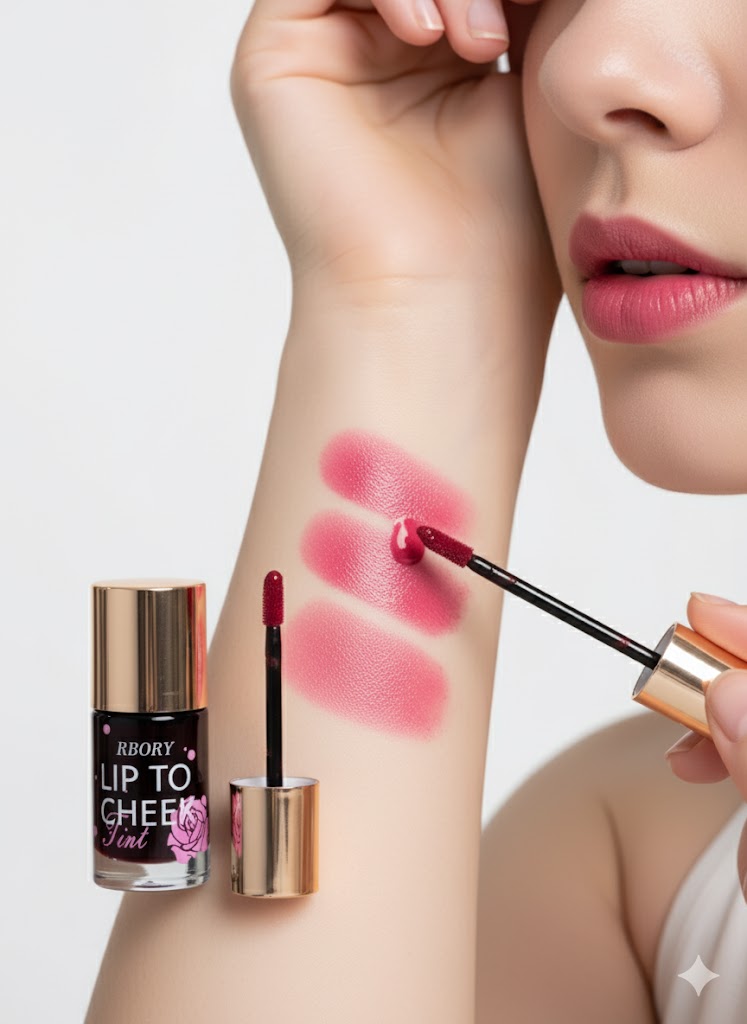 RBORY Lip to Cheek Tint – Carmen | Sparkling Pinkish Red Velvety Stain for Lips & Cheeks