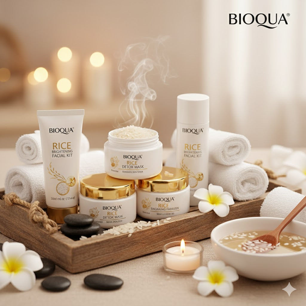 BIOAQUA Rice Brightening & Whitening Skincare Set – Face Cream, Detox Mask, Bleach Cream & Whitening Massage