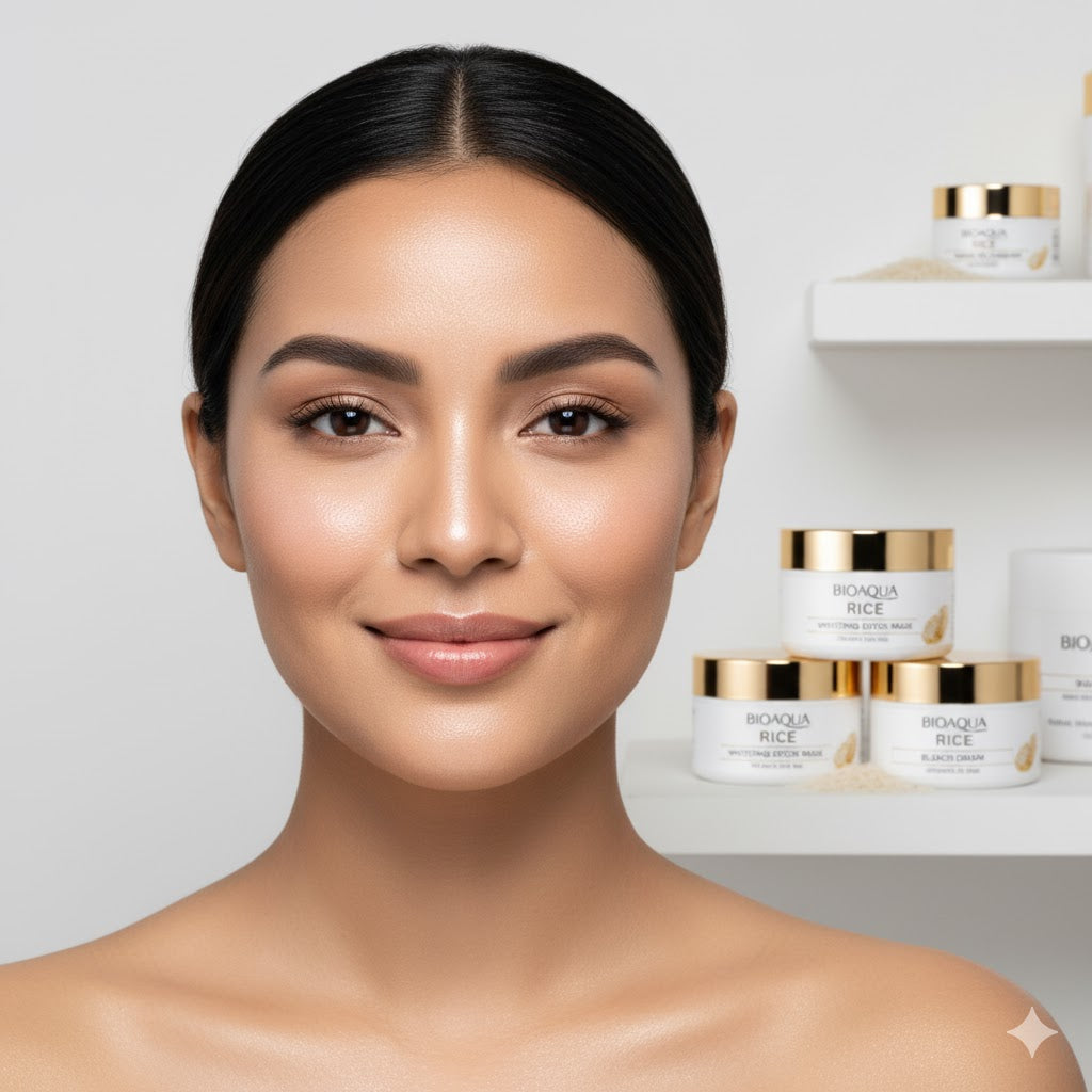 BIOAQUA Rice Brightening & Whitening Skincare Set – Face Cream, Detox Mask, Bleach Cream & Whitening Massage