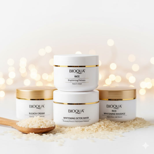 BIOAQUA Rice Brightening & Whitening Skincare Set – Face Cream, Detox Mask, Bleach Cream & Whitening Massage