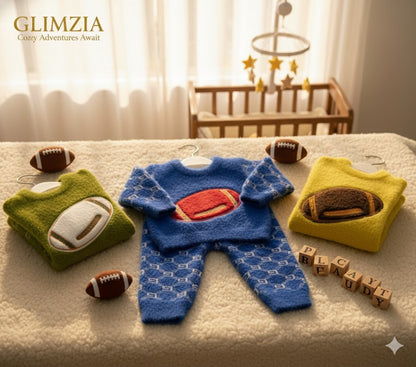 Glimzia Baby Knitwear Set – Cozy Football-Themed Sweaters & Pants for Little Adventurers