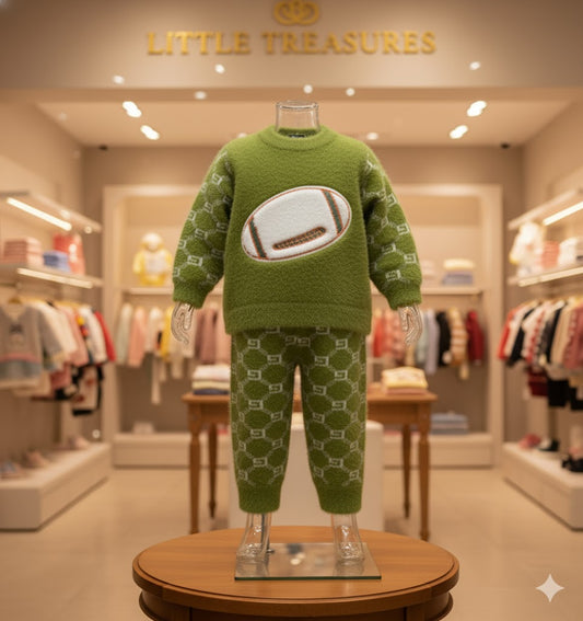 Glimzia Baby Knitwear Set – Cozy Football-Themed Sweaters & Pants for Little Adventurers