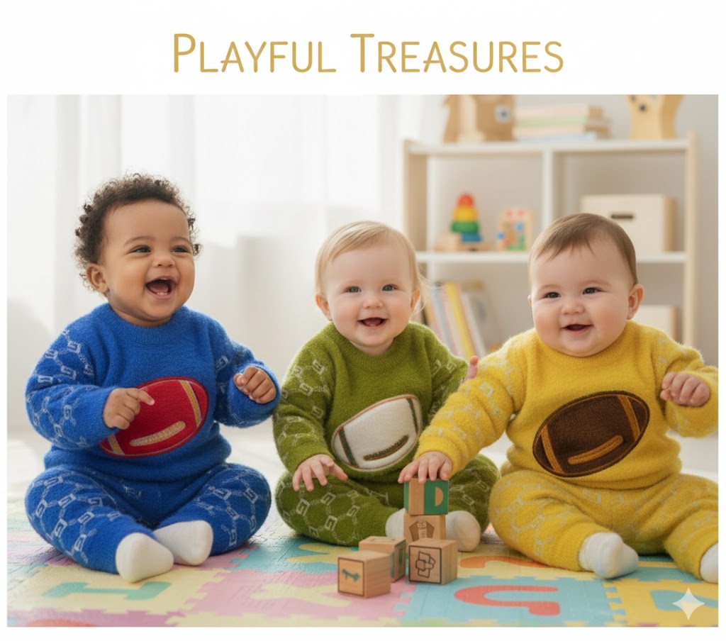 Glimzia Baby Knitwear Set – Cozy Football-Themed Sweaters & Pants for Little Adventurers