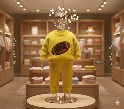 Glimzia Baby Knitwear Set – Cozy Football-Themed Sweaters & Pants for Little Adventurers