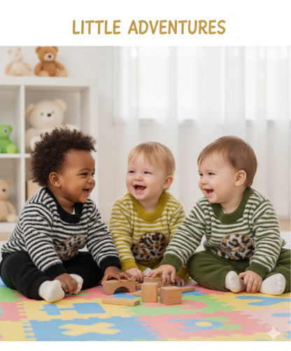 Little Adventures Fuzzy Baby Outfit Set – Striped Sweater & Pants (3 Colors)
