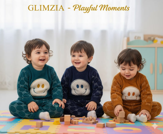 Soft Knit Smiley Face Two-Piece Winter Set for Kids – Warm & Cozy Outfit by GLIMZIA