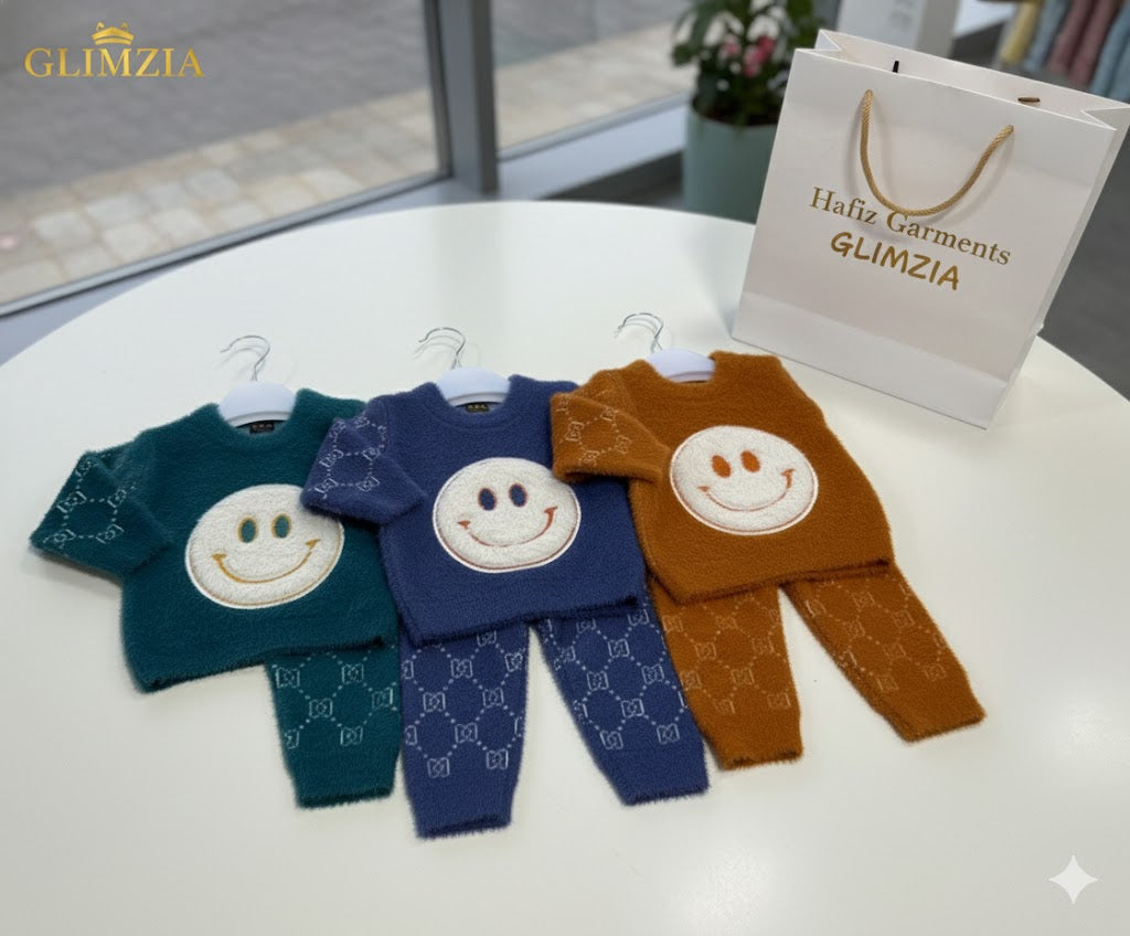 Soft Knit Smiley Face Two-Piece Winter Set for Kids – Warm & Cozy Outfit by GLIMZIA
