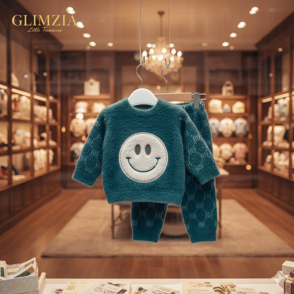 Soft Knit Smiley Face Two-Piece Winter Set for Kids – Warm & Cozy Outfit by GLIMZIA