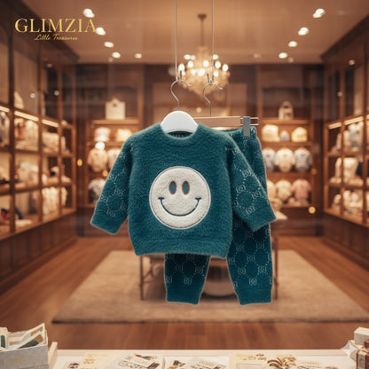 Soft Knit Smiley Face Two-Piece Winter Set for Kids – Warm & Cozy Outfit by GLIMZIA