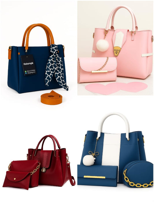 3-Piece Elegant Women’s Handbag Set – Burgundy & White Tote, Clutch, Mini Crossbody with Gold Chain