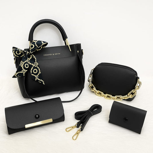 Elegant 4-in-1 Maroon Handbag Set for Women | Stylish Shoulder Bag, Crossbody, Clutch & Wallet | Premium Gift Set