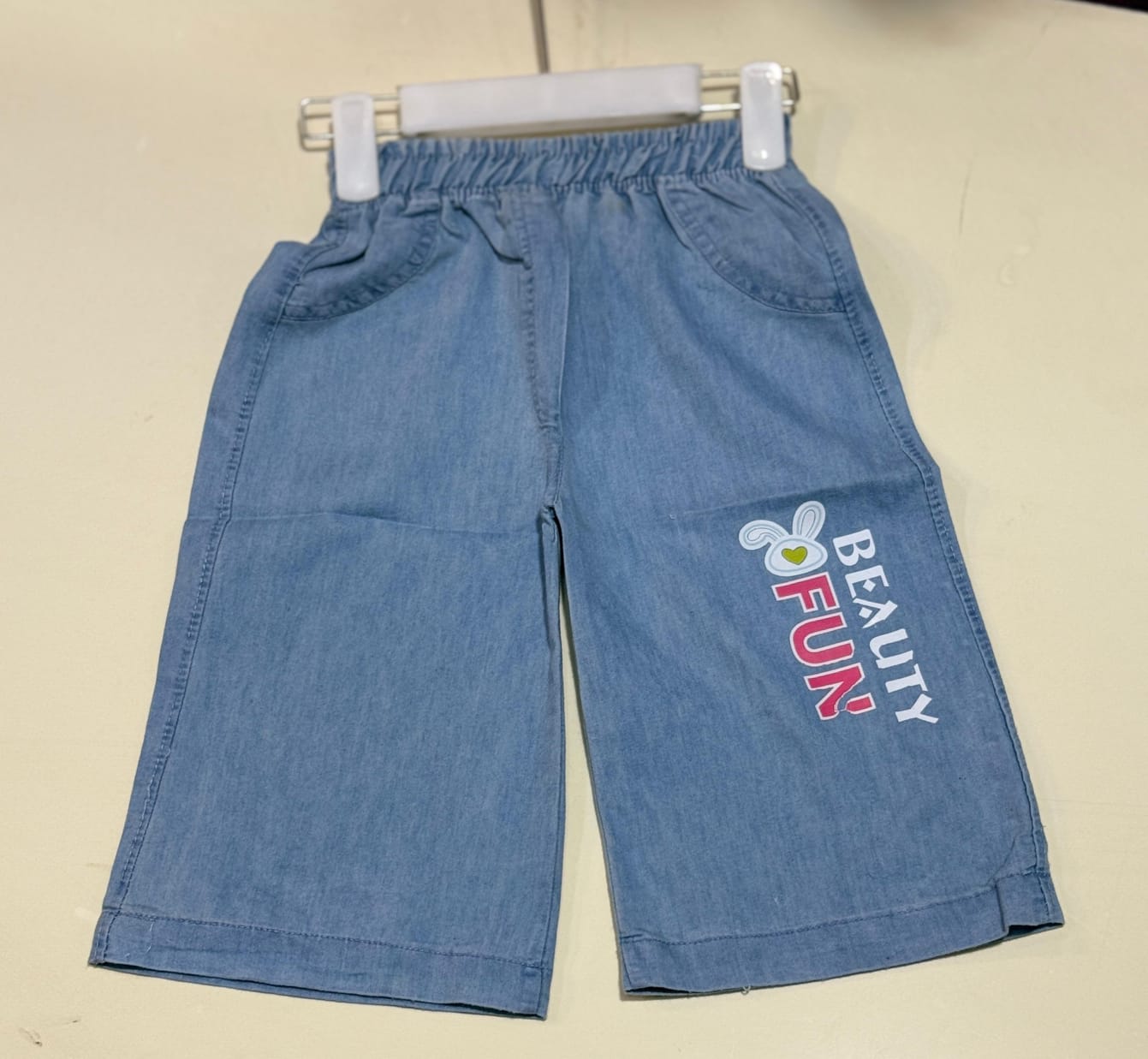 Girls Cotton Outfit Set - "Beauty Fun Happy" Top & Denim Shorts | Toddler Clothing Set