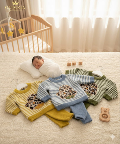 Little Adventures Fuzzy Baby Outfit Set – Striped Sweater & Pants (3 Colors)