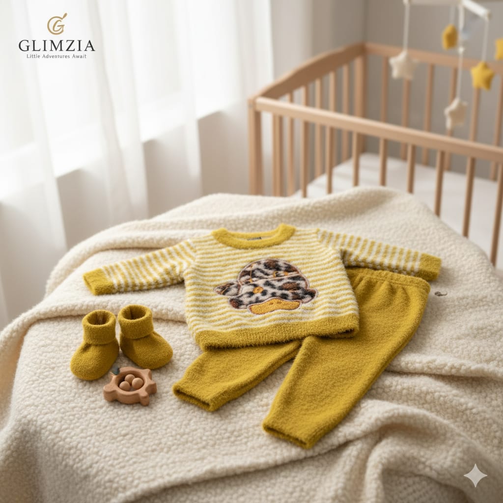 Little Adventures Fuzzy Baby Outfit Set – Striped Sweater & Pants (3 Colors)